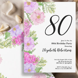 Bemalte Blumen und Farne 80. Geburtstagseinladung Einladung