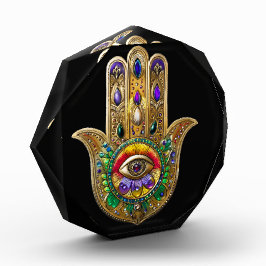Bemalte Gold Hamsa Amethyst Rubin Drittes Auge Fotoblock