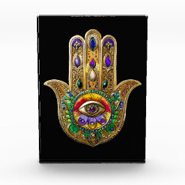 Bemalte Gold Hamsa Amethyst Rubin Drittes Auge Fotoblock