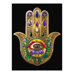 Bemalte Gold Hamsa Amethyst Rubin Drittes Auge Fotodruck