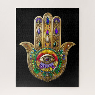 Bemalte Gold Hamsa Amethyst Rubin Drittes Auge Puzzle