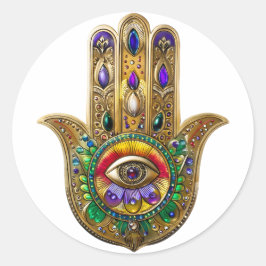 Bemalte Gold Hamsa Amethyst Rubin Drittes Auge Runder Aufkleber