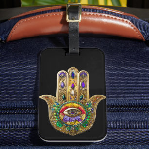 Bemalte goldene Hamsa Amethyst Rubin Drittes Auge Gepäckanhänger