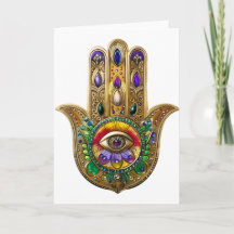 Bemalte goldene Hamsa Amethyst Rubin Drittes Auge