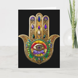 Bemalte goldene Hamsa Amethyst Rubin Drittes Auge Karte