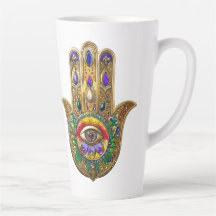 Bemalte goldene Hamsa Amethyst Rubin Drittes Auge