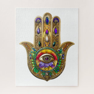 Bemalte goldene Hamsa Amethyst Rubin Drittes Auge Puzzle
