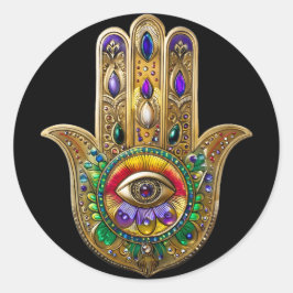 Bemalte goldene Hamsa Amethyst Rubin Drittes Auge Runder Aufkleber