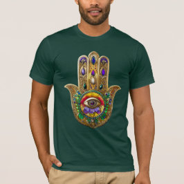 Bemalte goldene Hamsa Amethyst Rubin Drittes Auge T-Shirt