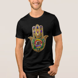Bemalte goldene Hamsa Amethyst Rubin Drittes Auge Tri-Blend Shirt