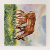 Bemalte Hirschmutter und -baby Puzzle (Horizontal)