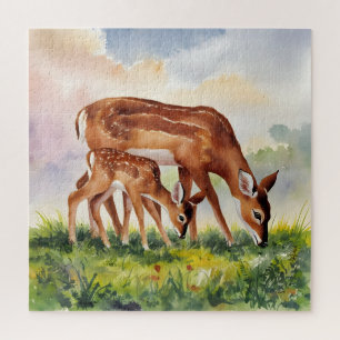 Bemalte Hirschmutter und -baby Puzzle