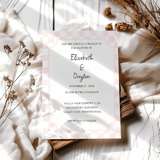 Bemalte Hochzeit im Schachbrettmuster Rosa Einladung