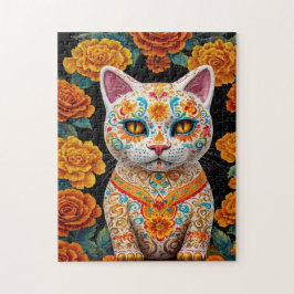 Bemalte Katze mit Blumen Puzzle