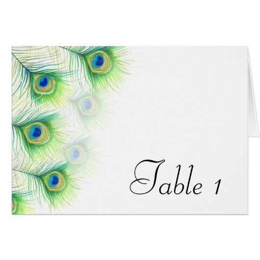 Bemalte Pfauenfeder-Hochzeitstisch-Nummernkarte (Vorderseite (Horizontal))