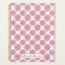 Bemalte rosa Rosen und Gold Glitter Planer