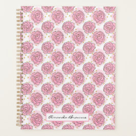 Bemalte rosa Rosen und Gold Glitter Planer