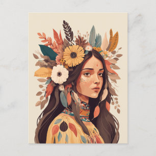 Bemalte schöne indianische Frau Postkarte
