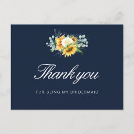 bemalte Sonnenblumen blau Bridesmaid danke Karte