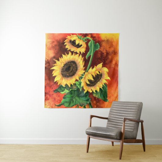 Bemalte Sonnenblumen Wandteppich (Beispiel)
