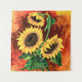 Bemalte Sonnenblumen Wandteppich (Vorderseite)