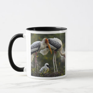 Bemalte Störche & Jungtier im Nest,Keoladeo Tasse