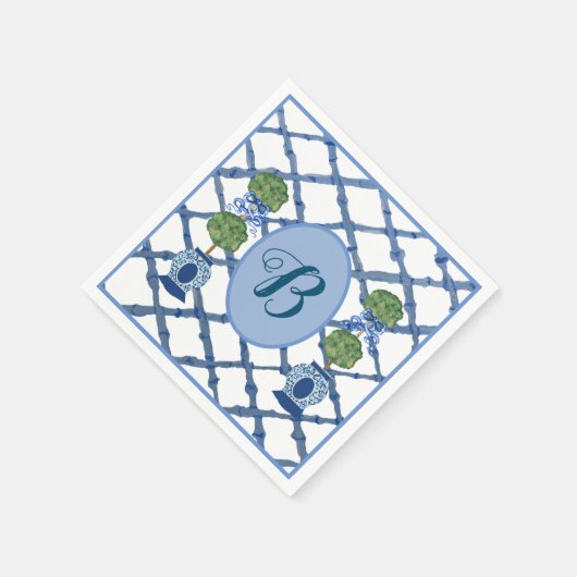 Bemalte Topiary Chinoiserie Ingwertöpfe Krug  Serviette (Ecke)