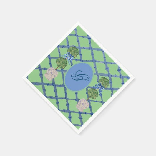 Bemalte Topiary-Chinoiserie-Ingwertöpfe Töpfchen Serviette (Ecke)