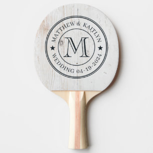 Bemalte Weiße Holz Hochzeits Monogramm Stern Tischtennis Schläger