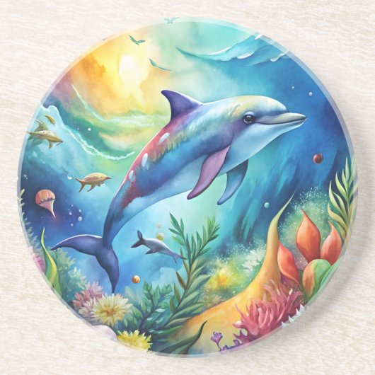 Bemalter Delfin Getränkeuntersetzer (Vorne)