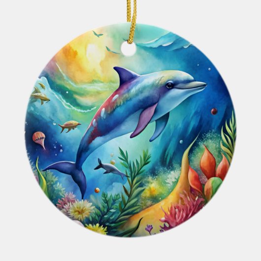 Bemalter Delfin Keramik Ornament (Vorne)
