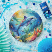 Bemalter Delfin Pappteller (Party)