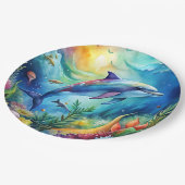 Bemalter Delfin Pappteller (Schrägansicht)