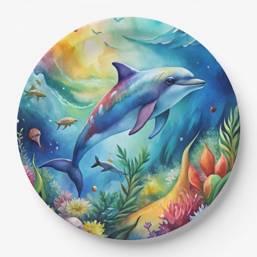 Bemalter Delfin Pappteller (Vorderseite)