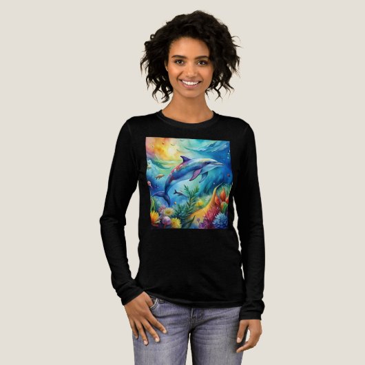 Bemalter Delfin Tri-Blend Shirt (Volle Vorderseite)