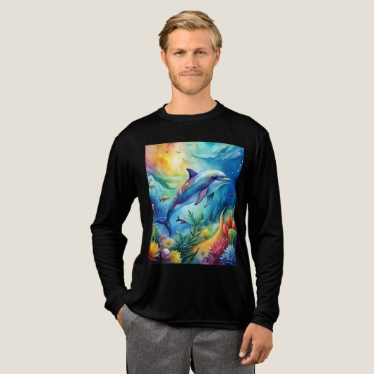 Bemalter Delfin Tri-Blend Shirt (Volle Vorderseite)