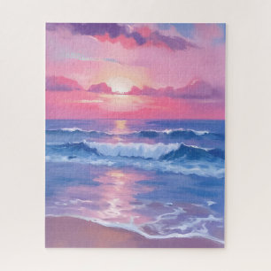 Bemalter rosa Ozean Küsten-Wasserfarben-Pastell Puzzle