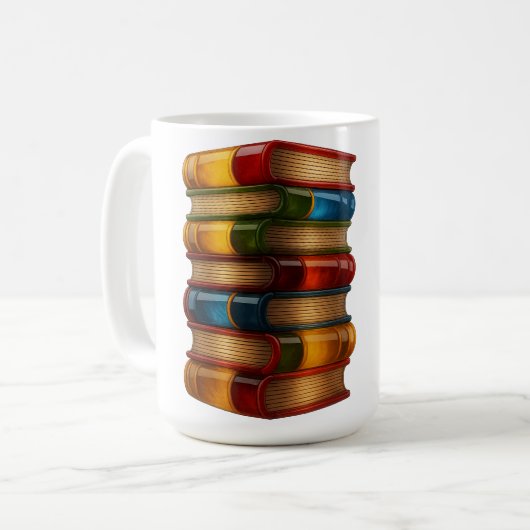 Bemaltes Buch - 3D-Stapel farbenfroher Harzromane Kaffeetasse (Vorderseite Links)