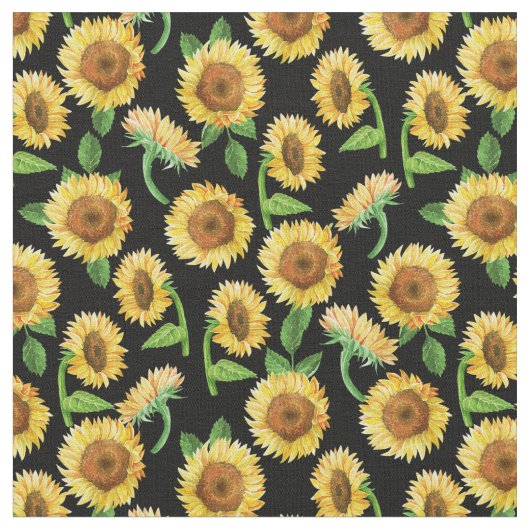 bemaltes Sonnenblumenmuster schwarz Stoff (Nahaufnahme)