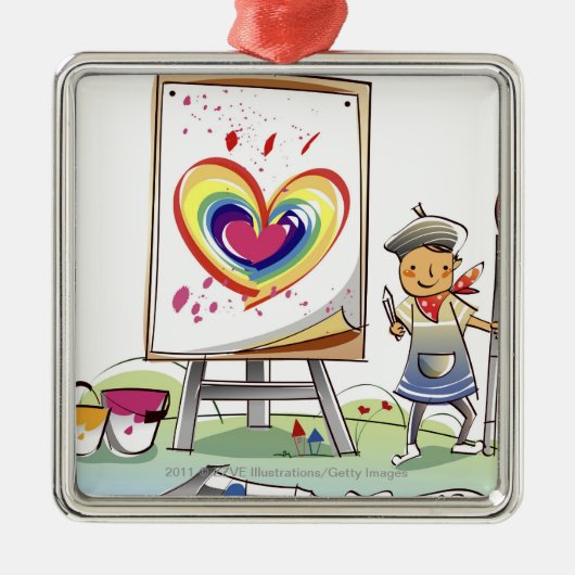 Bemannen Sie das Halten eines Malerpinsels und das Ornament Aus Metall (Vorne)