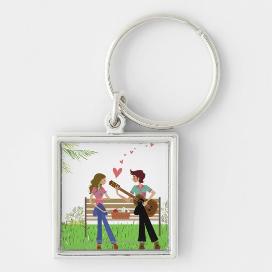 Bemannen Sie das Spielen der Gitarre mit einer Schlüsselanhänger (Vorne)