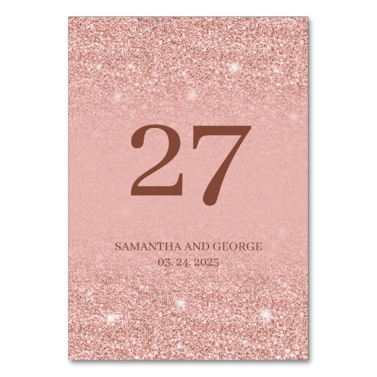 Bemerkenswerte Rose Gold Glitzer Glitzern Hochzeit Tischnummer (Vorderseite)