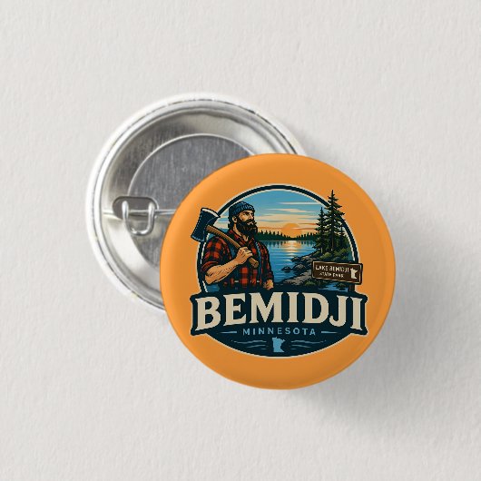 Bemidji Minnesota Paul Bunyan Rustikale Nordwälder Button (Vorne & Hinten)