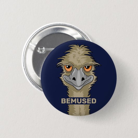 Bemused Funny Emu Pun Button (Vorne & Hinten)