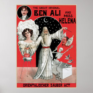Ben Ali Illusionist Magician Vintag Poster