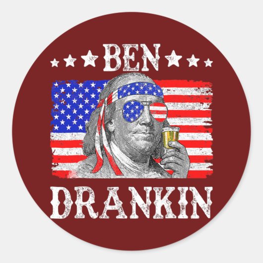 Ben Drankin 4. Juli Benjamin Franklin Men Runder Aufkleber (Vorderseite)