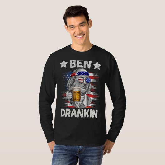 Ben Drankin Drinking Beer Benjamin Fra 4. Juli T-Shirt (Vorne ganz)