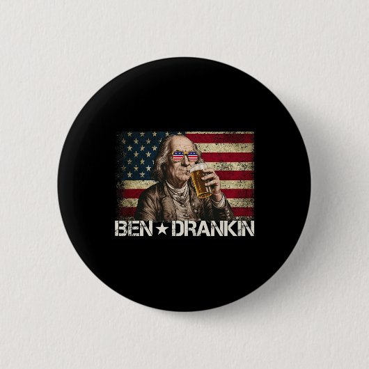 Ben Drankin Funny Beer 4. Juli Retro US-Flagge Button (Vorderseite)