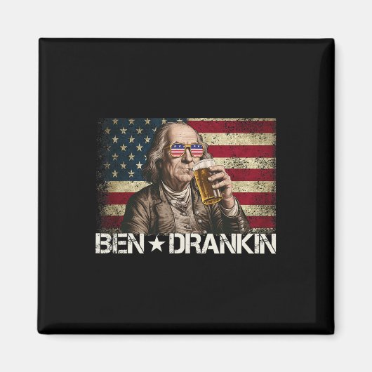 Ben Drankin Funny Beer 4. Juli Retro US-Flagge Magnet (Vorne)