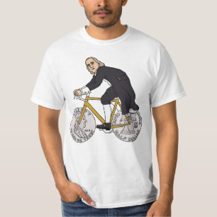 Ben Franklin auf einem Fahrrad mit Dollar-Rädern T-Shirt